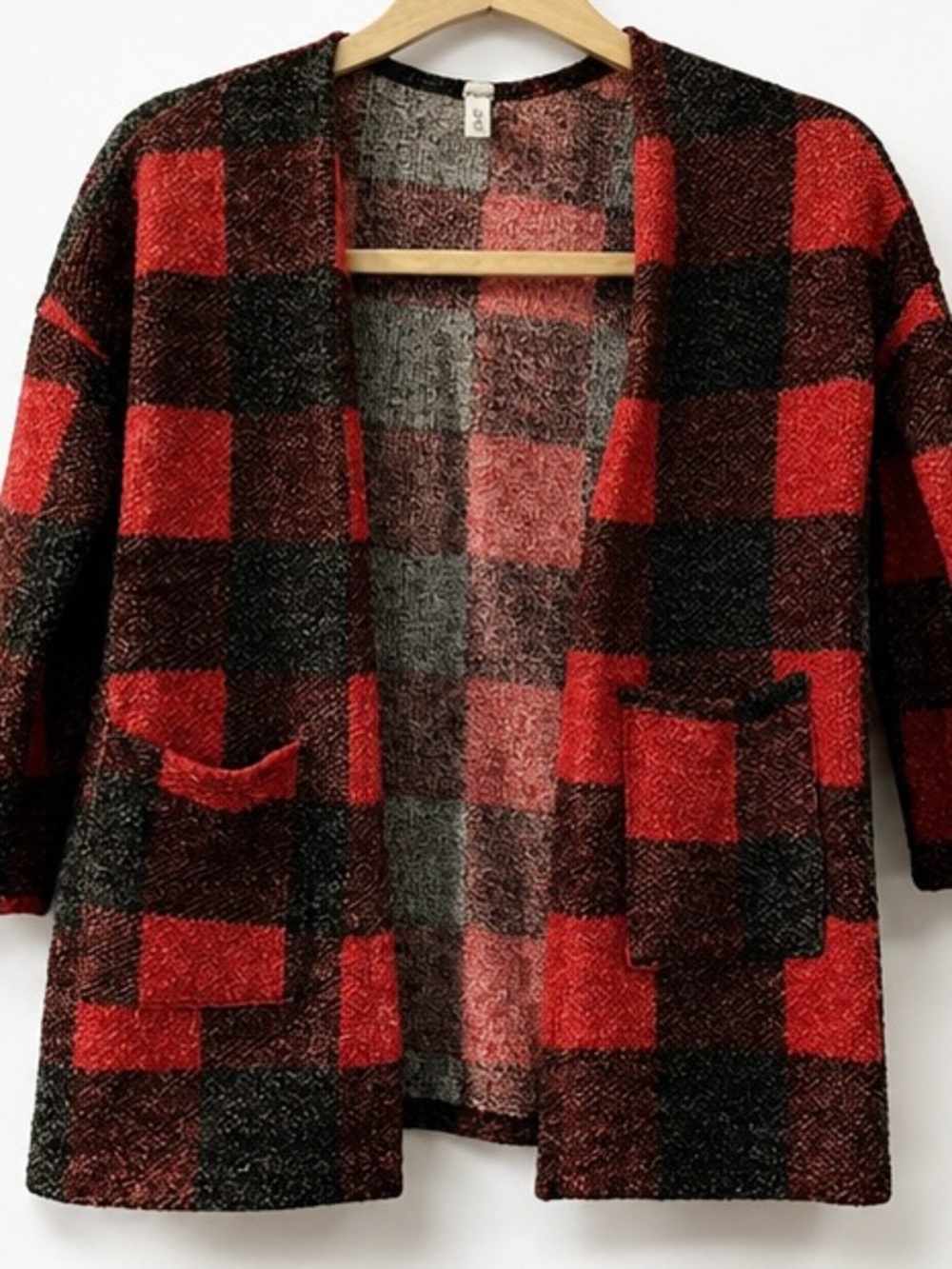 Red & Black Buffalo Plaid Open Cardigan